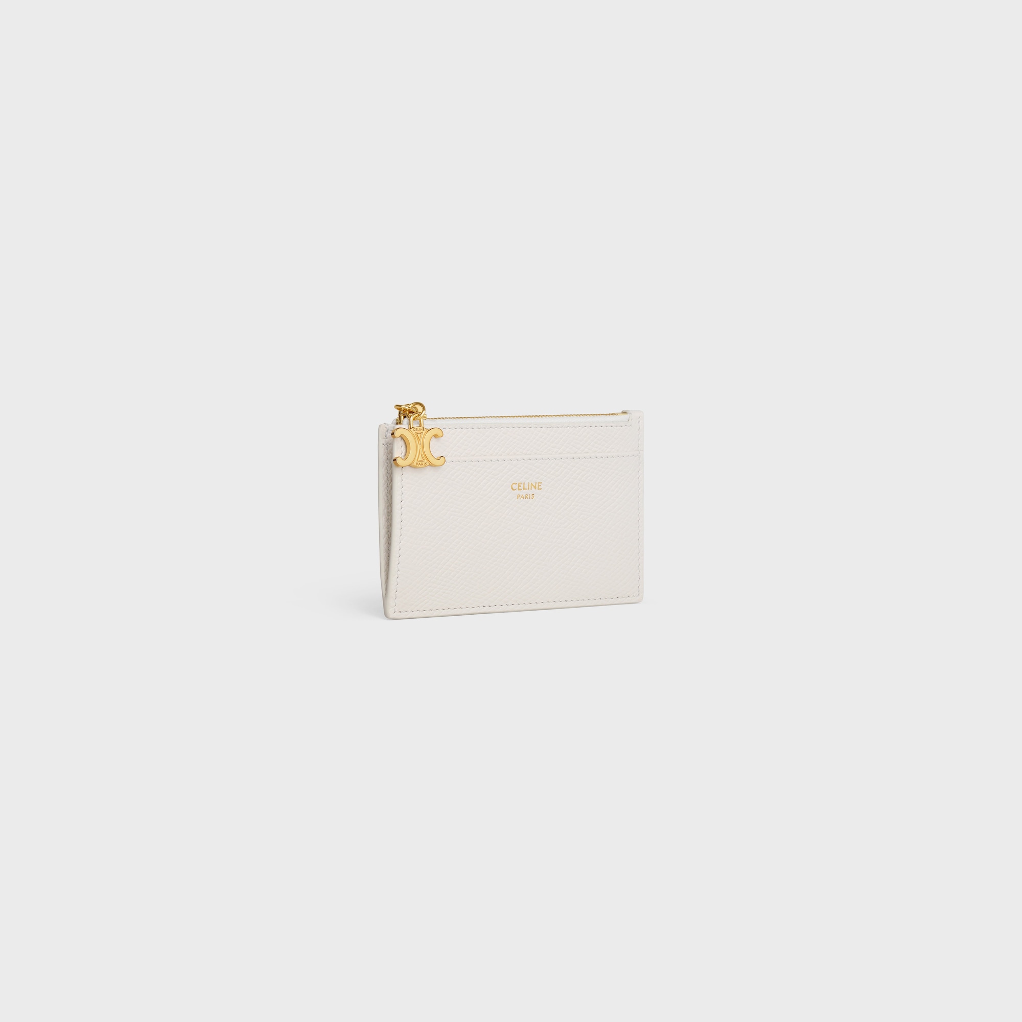 ZIPPED CARD HOLDER TRIOMPHE CHARMS IN GRAINED CALFSKIN RICE - Image 2